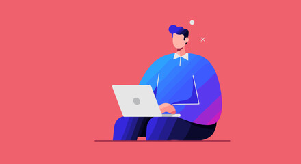 Modern man focused on work using laptop. Represents remote work, online learning, productivity, and a technology-driven lifestyle. Ideal for business and digital concepts.