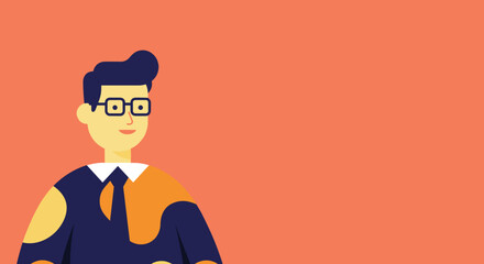 A friendly, modern vector illustration of a smart man in glasses, wearing a tie, with ample copy space. Ideal for business, education, or lifestyle content.