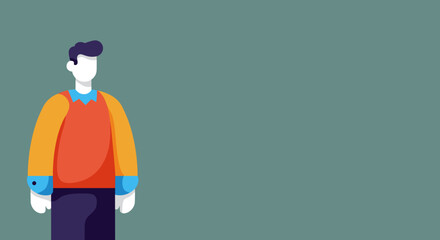 Modern flat-design illustration of a stylized man with ample copy space. Ideal for business, education, or lifestyle content, representing identity or generic people.