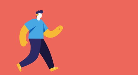 Stylized illustration of a person walking with purpose against a vibrant coral background, symbolizing progress, activity, and a dynamic lifestyle.