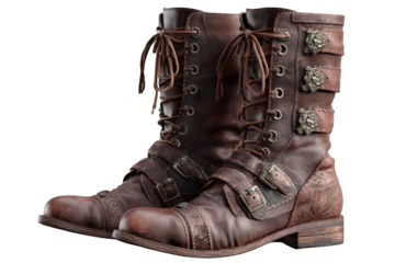 pair of tall pirate leather boots, isolated on white background