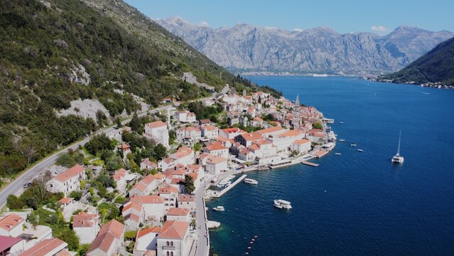Perast city in the bay of Kotor, Skadar Shkodra lake, Montenegro