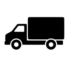 Fototapeta premium Black Silhouette Delivery Truck with Cargo Box Vector Isolated on White Background
