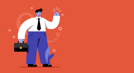 Confident businessman with a briefcase celebrates success or a new idea. Represents achievement, innovation, and professional accomplishment in a vibrant setting.