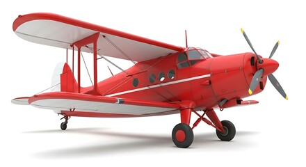 Red vintage biplane aircraft isolated on white background