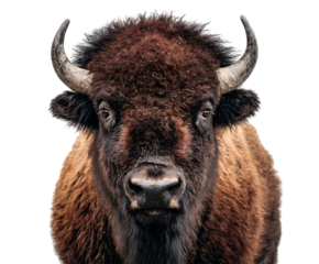 Close up of a powerful bison, showcasing its strength and resilience.