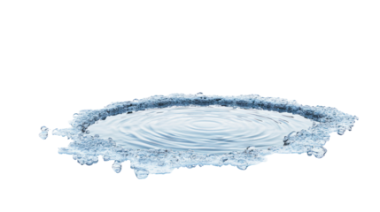 a puddle of water with ripples on the surface isolated on white or transparent background