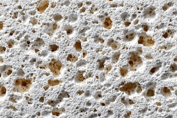 Close-up of a porous, off-white material with numerous irregular holes