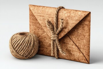 Rustic envelope tied with twine and spool