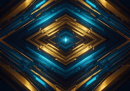 Abstract Technological Diamond Pattern with Gold and Blue Light Showcasing Future Tech Design Innovation and Sci Fi Aesthetics