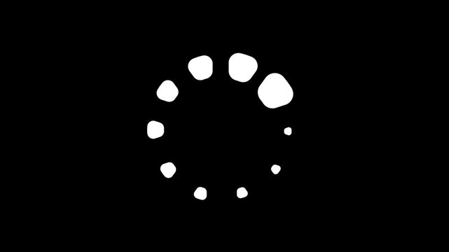 Animated white loading circle with irregular shapes on a black background display