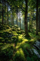 Naklejka premium Sunlit forest path