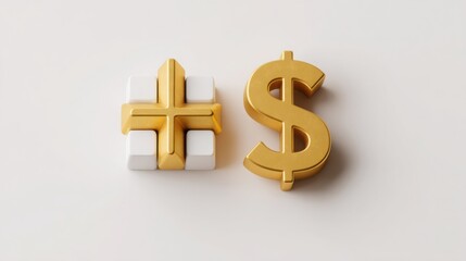 Dollar sign next to small white cube illustrating comparative strength trends between gold and currency investments