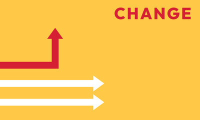 Background change concept. Minimalist stile red arrow changing direction and white ones. New idea, changer, trend, courage, creative solution,business, innovation and unique way concept