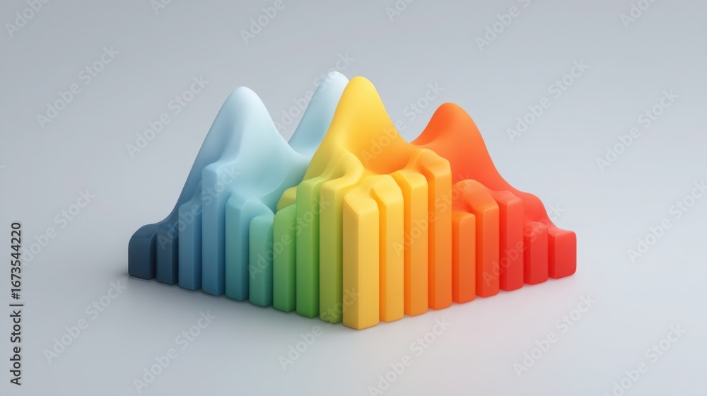 Poster stunning rainbow colored mountain range representing historical return spectrum with a clean visual 