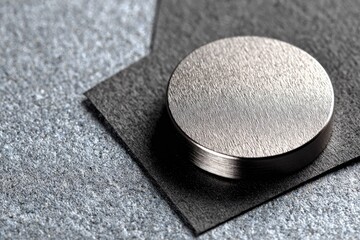 Brushed-metal disc on dark surface