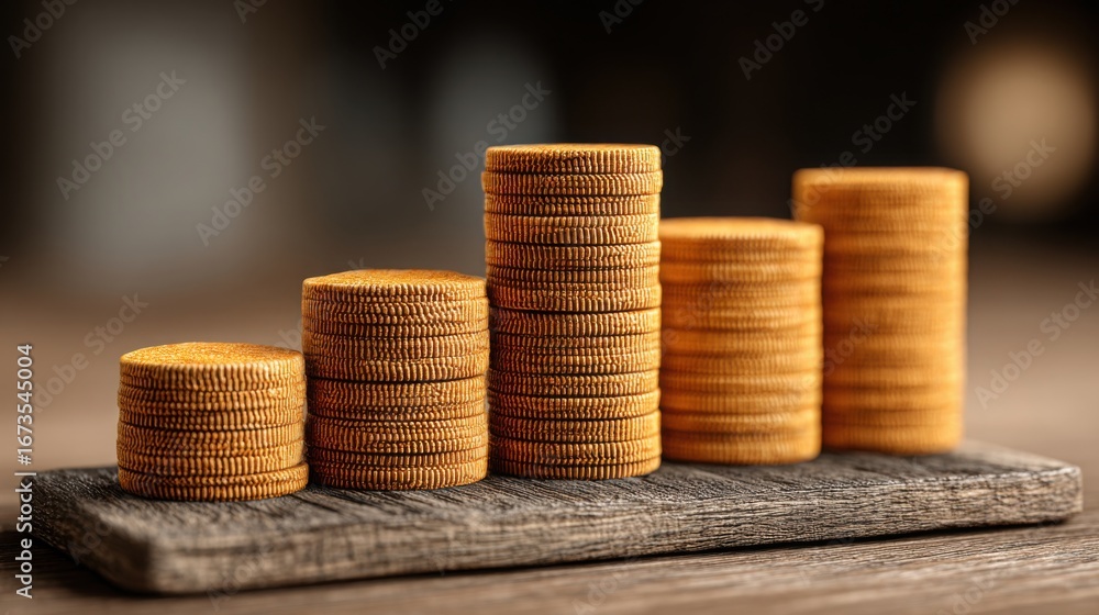 Poster a neat stack of coins on a solid surface symbolizing financial growth and economic stability in mode