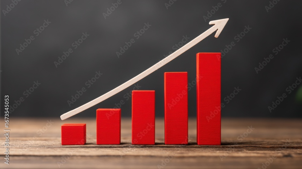 Poster a striking red bar chart displaying data trends in a minimalistic design for effective financial ana