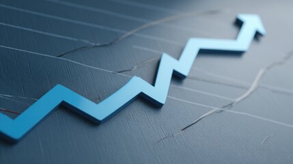Obraz premium A simple blue arrow on a black background indicating direction and growth in financial trends and economic analysis