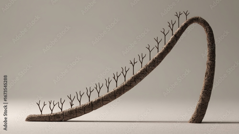 Poster artistic tree branch sculpture symbolizing interest rate curve dashboard representations in financia