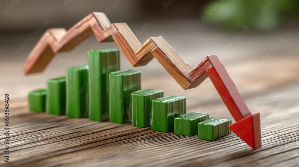 Aufkleber wooden chart with a red arrow indicating trends in interest rate forecasts within an elegant line gr