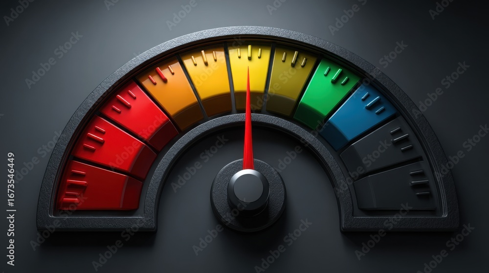 Poster a speedometer displaying various levels of measurement representing investor fear index and financia