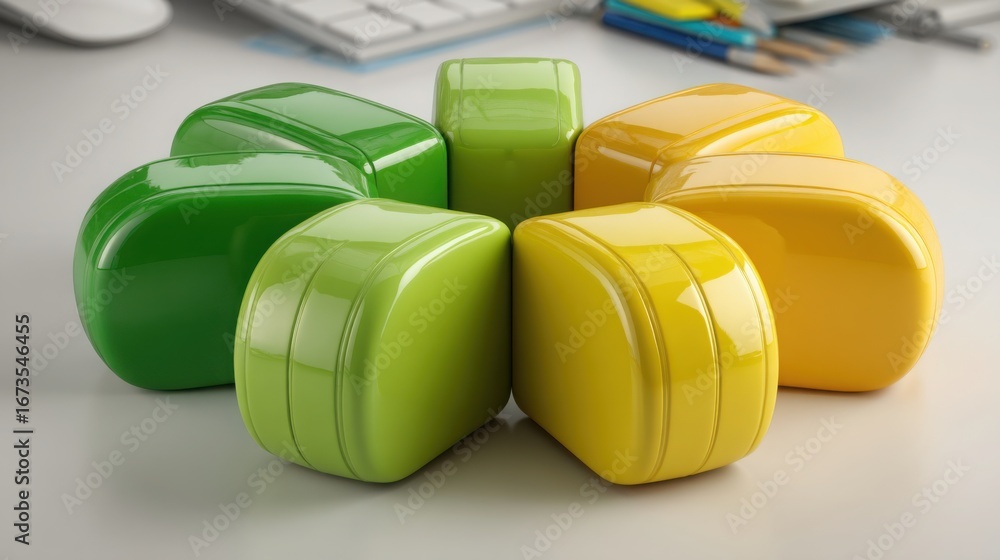 Poster a group of colorfully colored objects arranged to represent investor allocation index in a financial