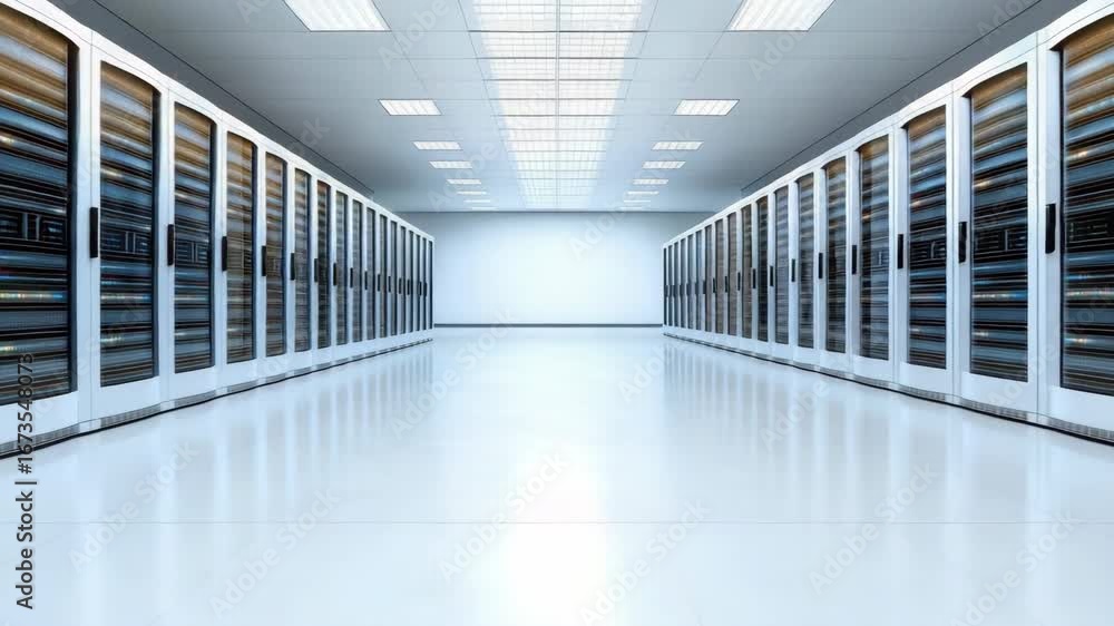 Poster modern data center server room technology with advanced storage equipment and infrastructure