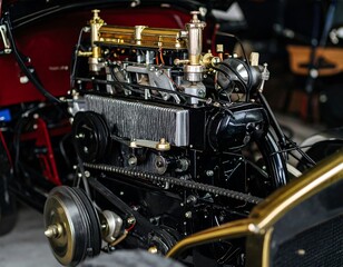 Antique car engine, intricate details
