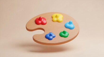 Colorful Paint Palette with Droplets, Artistic Concept, 3D Render.
