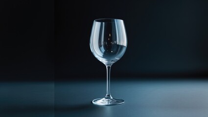 An empty wine glass on a dark surface with a dark background.
