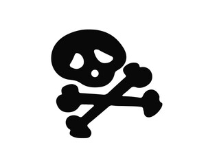 Simple skull and crossbones icon in bold black silhouette. Perfect for warning signs, pirate graphics, toxic hazard labels, and spooky Halloween themes. Ideal for stickers, posters, and logos.