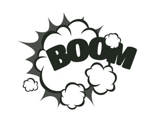 Comic style boom explosion cloud illustration with bold text, retro cartoon blast design for pop art projects, stickers, posters, graphic templates, and digital artwork.