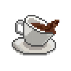 Fototapeta premium Pixelated cup and spilled coffee. Cup and coffee pixel. Cafe pixel logo.