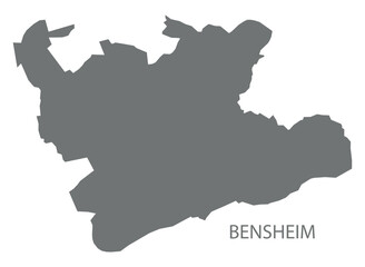 Bensheim city map with boroughs grey illustration silhouette shape