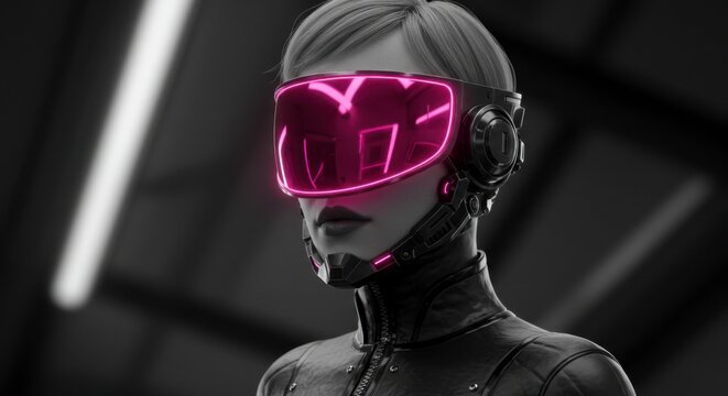 Dark and futuristic cyborg soldier in a gas mask helmet