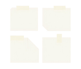 collection of four sticky notes memos and adhesive tape strips isolated on transparent background, perfect for scrapbooking, collage, journaling, mood boards, or digital design elements.