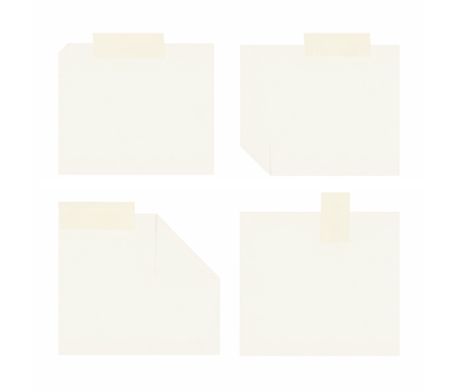 collection of four sticky notes memos and adhesive tape strips isolated on transparent background, perfect for scrapbooking, collage, journaling, mood boards, or digital design elements.