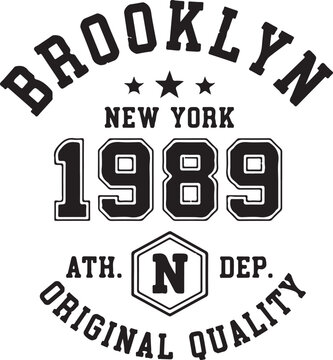 Brooklyn new york 1989 design featuring vintage typography and athletic style, perfect for apparel, posters, and urbanthemed designs