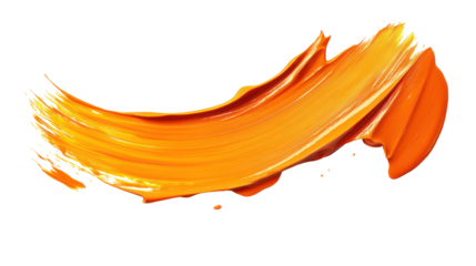 Orange abstract paint stroke isolated on white or transparent background