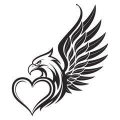 Majestic eagle embracing a heart with tribal wings tattoo design inspiration