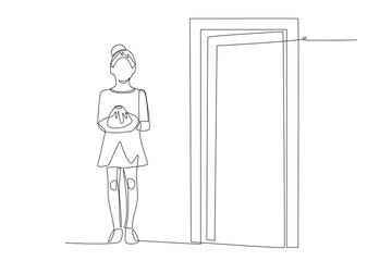 Walking up to the classroom with a science project in tow concept one-line drawing