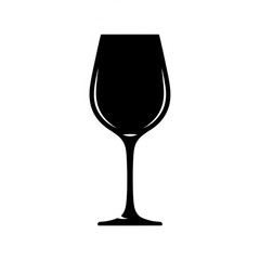 Simple black silhouette of a wine glass on white background