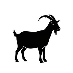 Black silhouette of a goat with horns and beard standing