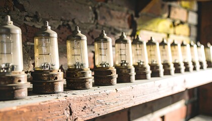 Antique vacuum tubes on shelf
