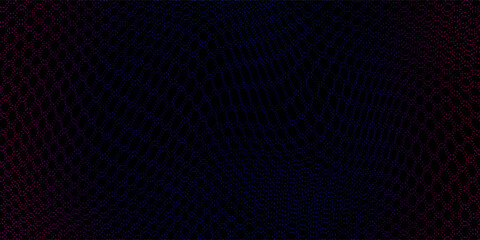 Obraz premium Flowing dot particles, light wave pattern, blue and pink halftone, smooth curve shape gradient isolated on black background. Vector in the concept of technology, science, music, modern art, halftone