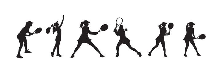  set of woman tennis sihlouette.