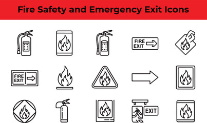 Fire safety and emergency exit icons a comprehensive set of symbols for fire prevention, evacuation, and safety measures in buildings and public spaces