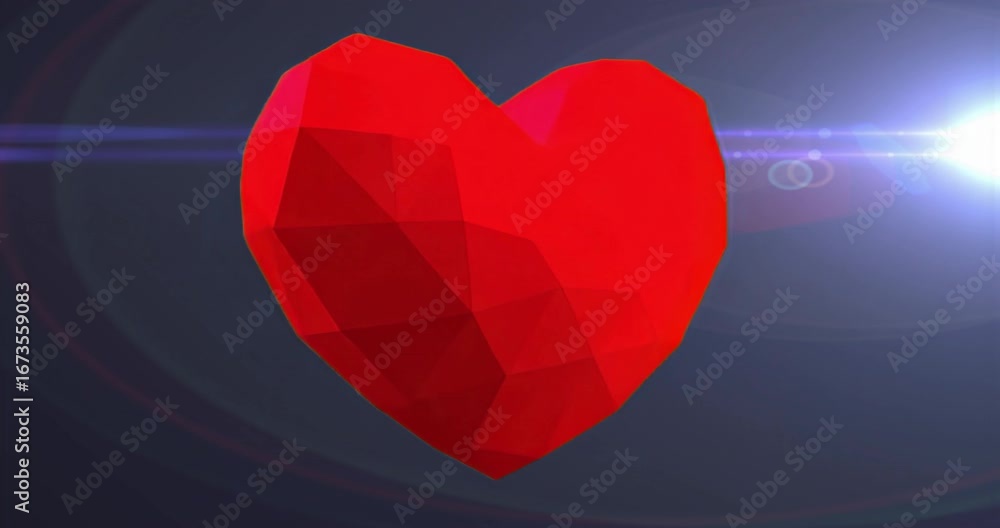 Poster on start red 3d low-poly heart floating in dark gradient rotating right then reversing for demo