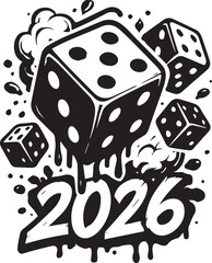 Dice Gambling Year 2026 with Dripping Effect and Splatter casino game Happy new year Theme